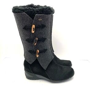 Technica Fur Boots Winter Black Gray Wool‎ Spats Womens 7 EU 38 Made Italy FLAW